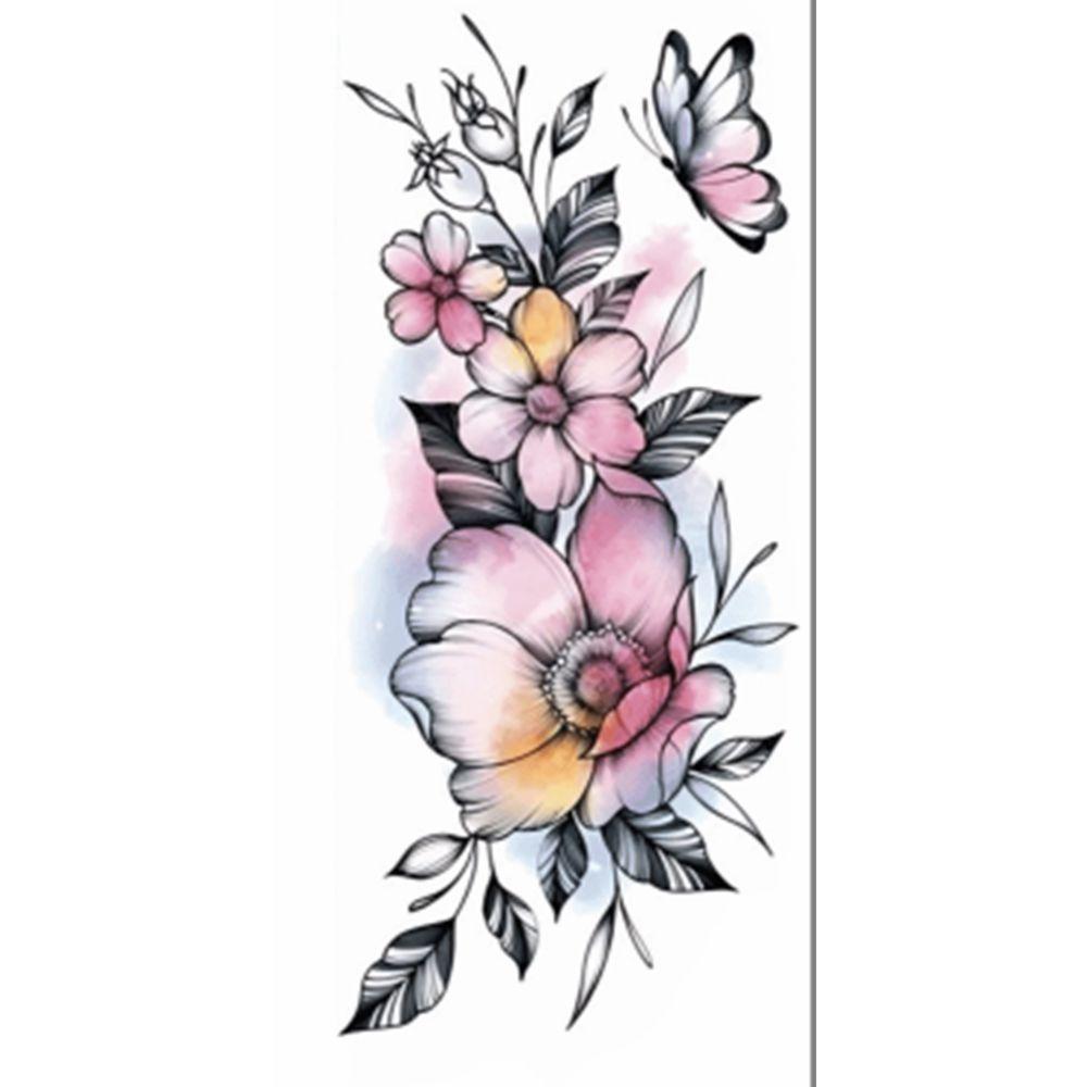 Waterproof Temporary Tattoo Sticker Flower Instant Decals Sweet Rose Temporary Tattoo  Legs Style C