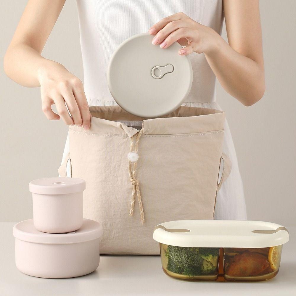 Portable Handheld Insulated Lunch Box Bag Large Capacity Solid Color Insulated Bag Waterproof Commuting Bag Picnic
