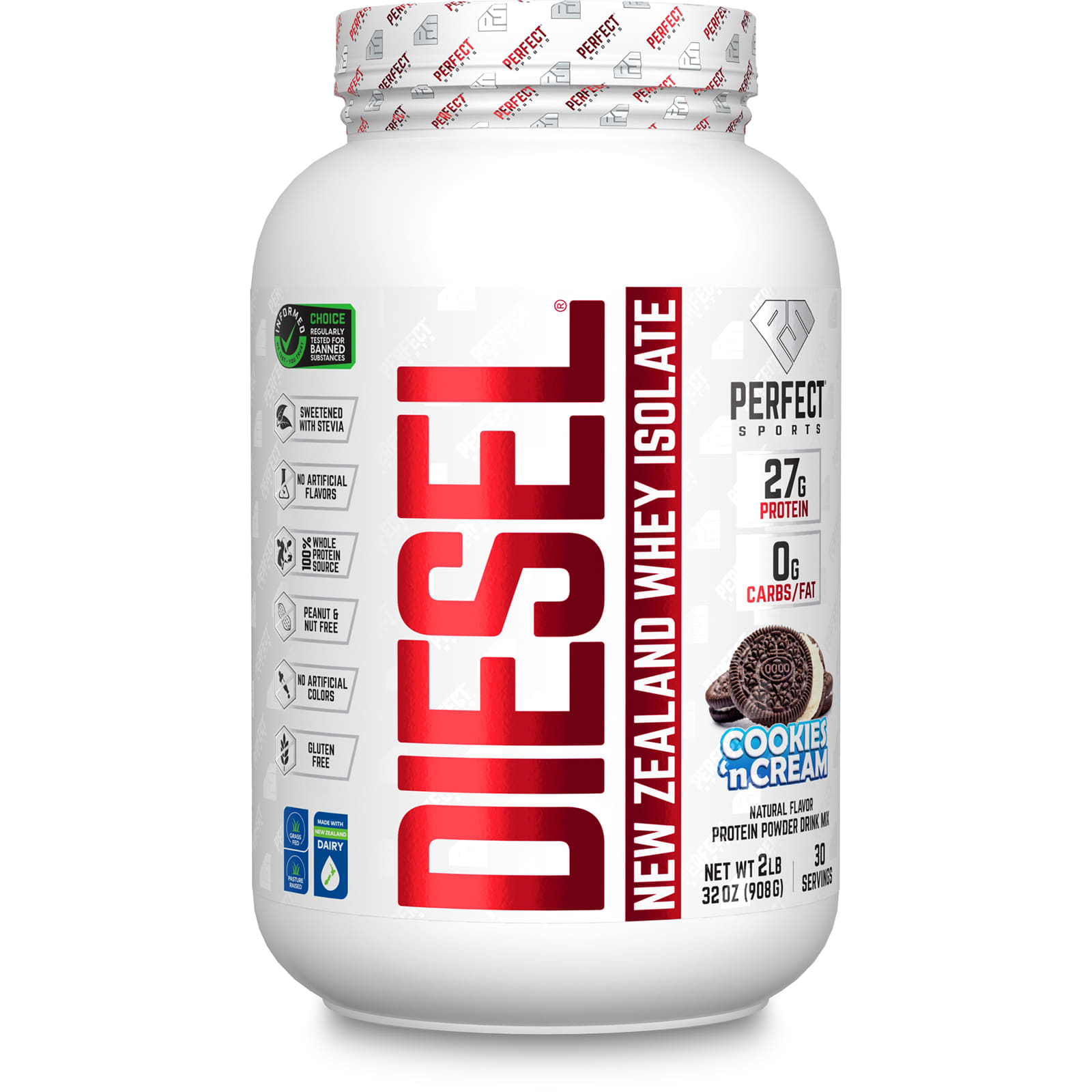 

PERFECT Sports, Diesel, New Zealand Whey Isolate, Cookies & Cream, 2 lbs (908 g)