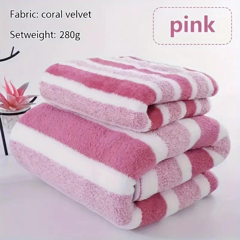 Premium Coral Fleece Bath Towel Set Wide Stripes Print High Absorbency Thick Soft Large Size for Home Bath Spa Gift Set Quick Dry Towel