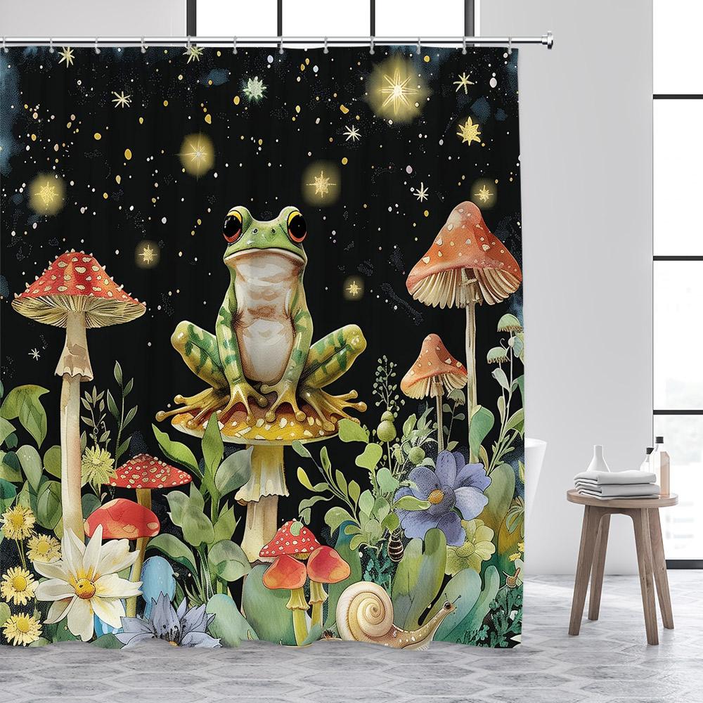 Tende da Doccia Rana Foresta Animali Divertenti Giungla Floreale Piante Verdi Paesaggi Rustici Tenda da Bagno Tessuto Poliestere Arredamento Bagno
