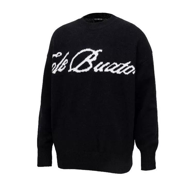 Trendy Unisex CB Logo Jacquard Knit Pullover Sweater