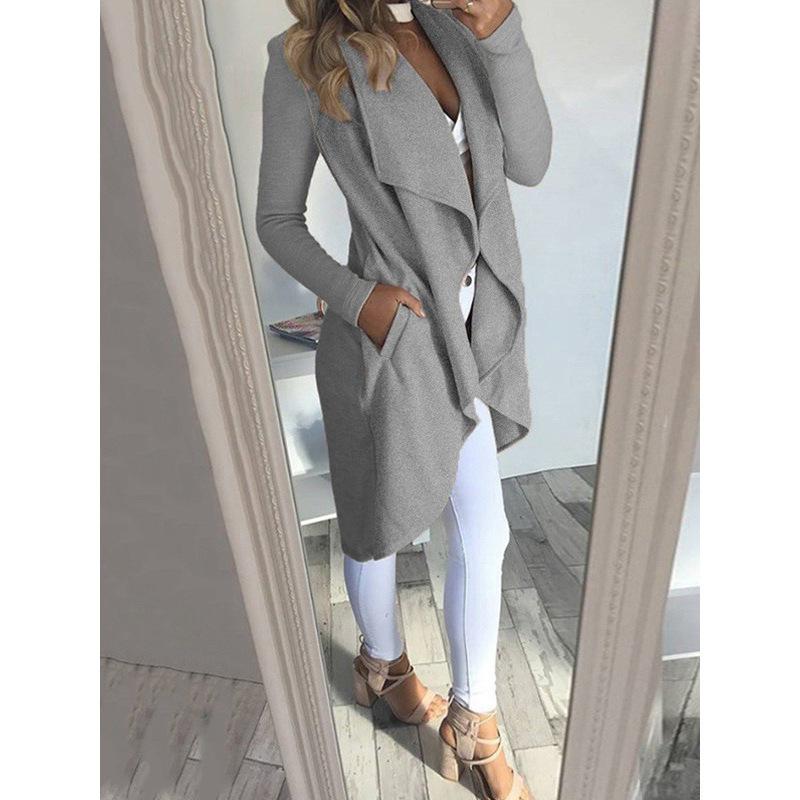 

Large Size Fashion Solid Color Lapel Slim Trench Coat Women S