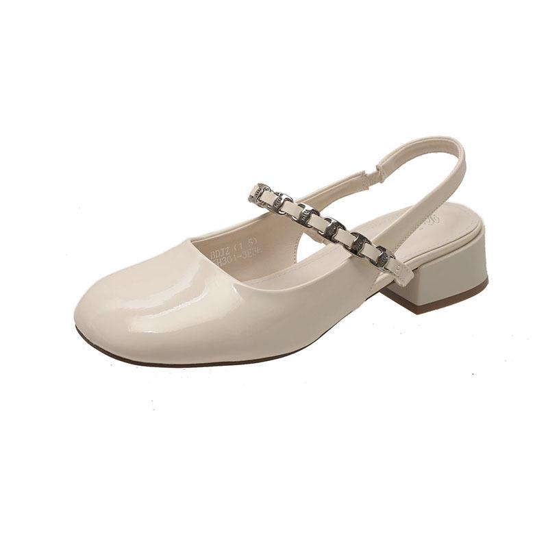 Mary Jane bag head sandals women's summer 2025 new square head thick heel middle heel versatile rear empty diamond belt sandals women