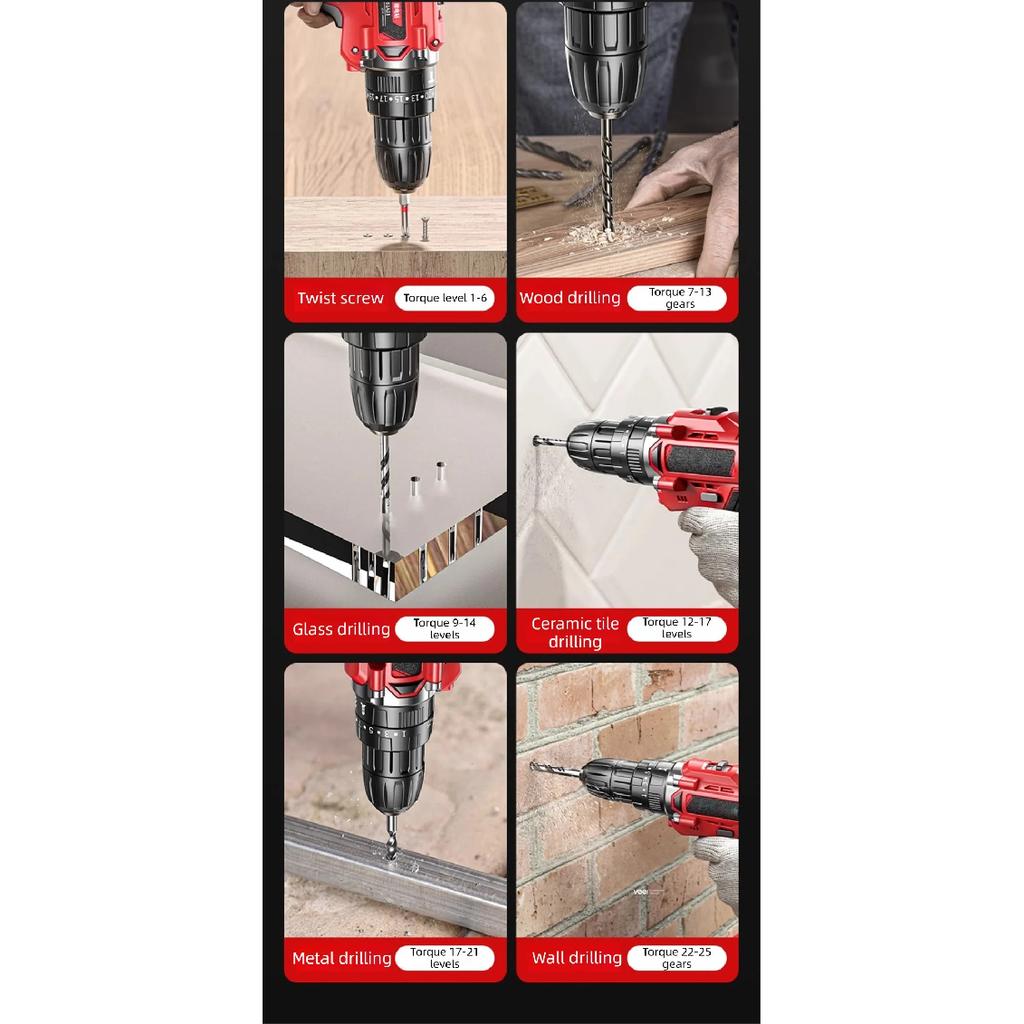 Multi functional 21V Electric Drill Handheld Dual Speed Impact Lithium Drill Cordless Screwdriver Small Electric Power Tools