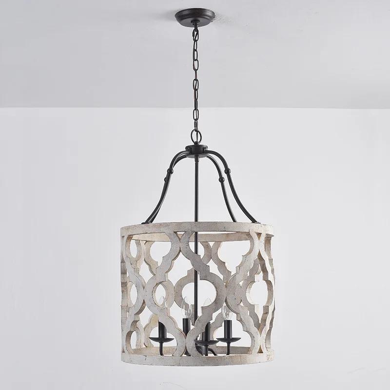 White kitchen chandelier light fixtures in dining room hallway corridor lustre wooden hanging lights