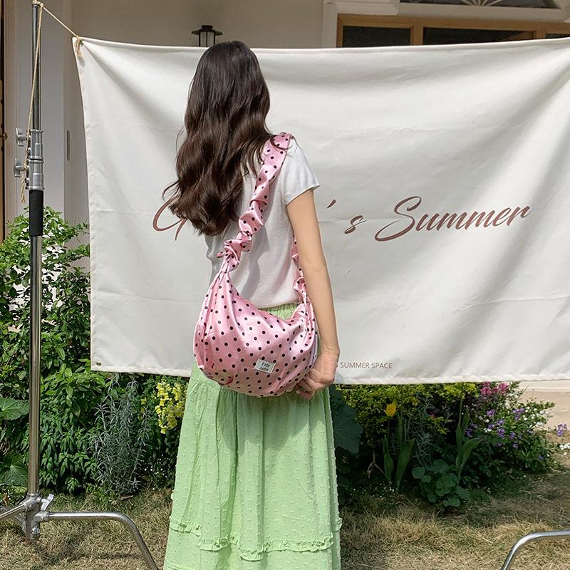 Spring Shimmer Satin Polka Dot Adjustable Shoulder Strap Women's Handbag