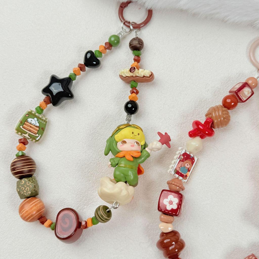 Dimoo Handmade Retro Caramel Beaded Doll Phone Charm & Backpack Pendant