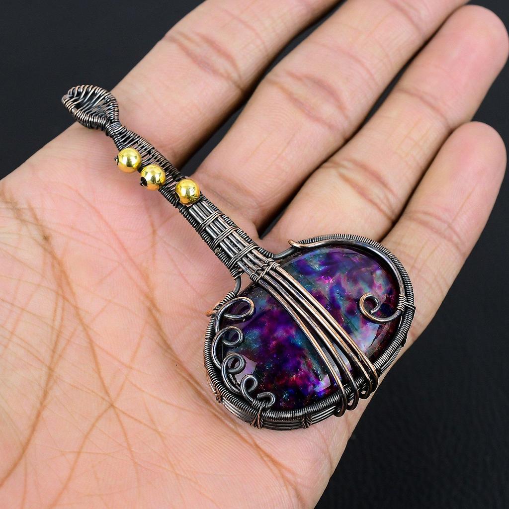 Multi Fire Labradorite Pendant Gemstone Jewelry, 999 Copper Wire Wrapped Pendant, Gift For Women Handmade Pendant