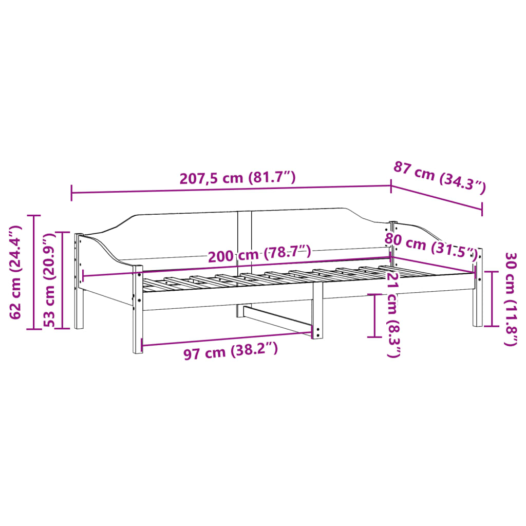 Solid Wood Bed Frame Without Mattress 80 X 200 Cm Pine Wood
