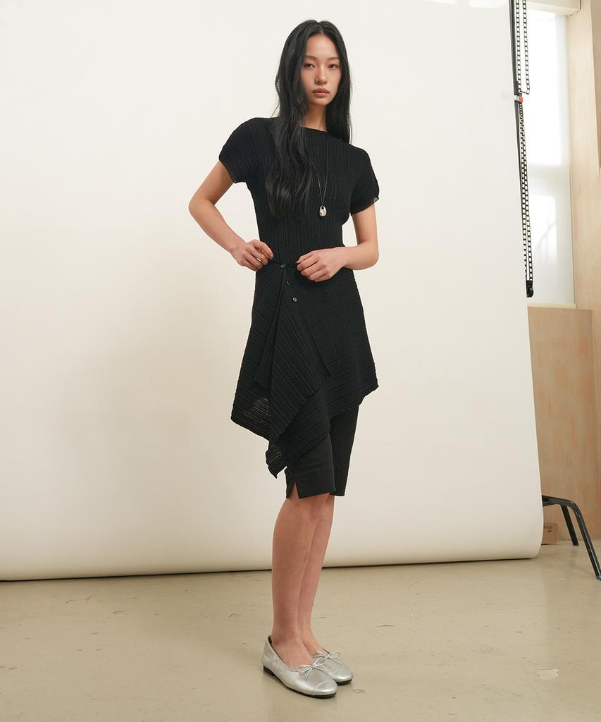 General Idea Pleated Knit Wrap Skirt [Black] / Gf2Let529