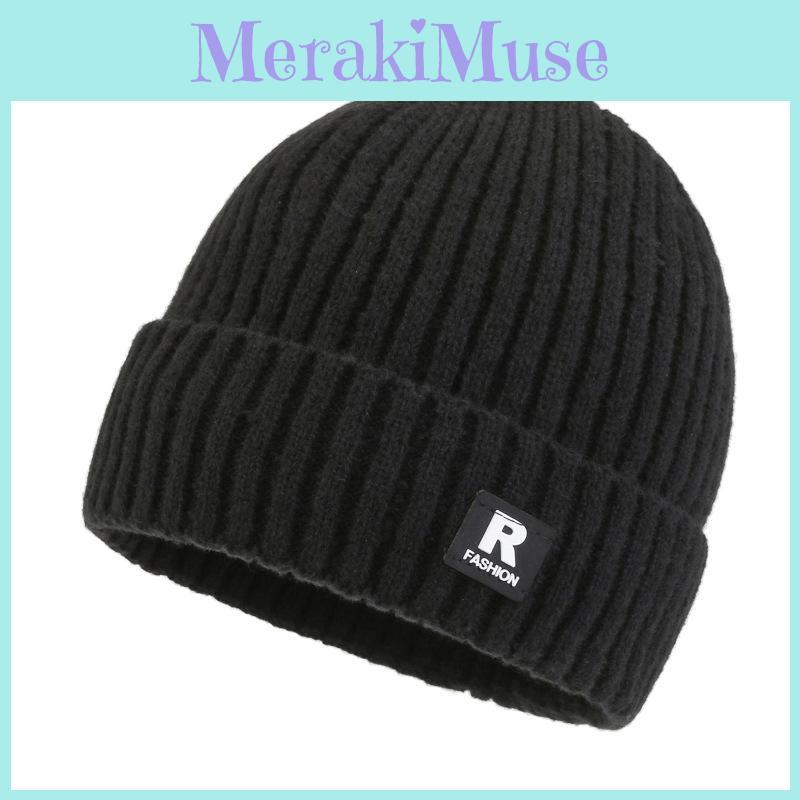 Knitted Hat For Men With Letter R Design Warm Windproof Winter Cap For Casual Style