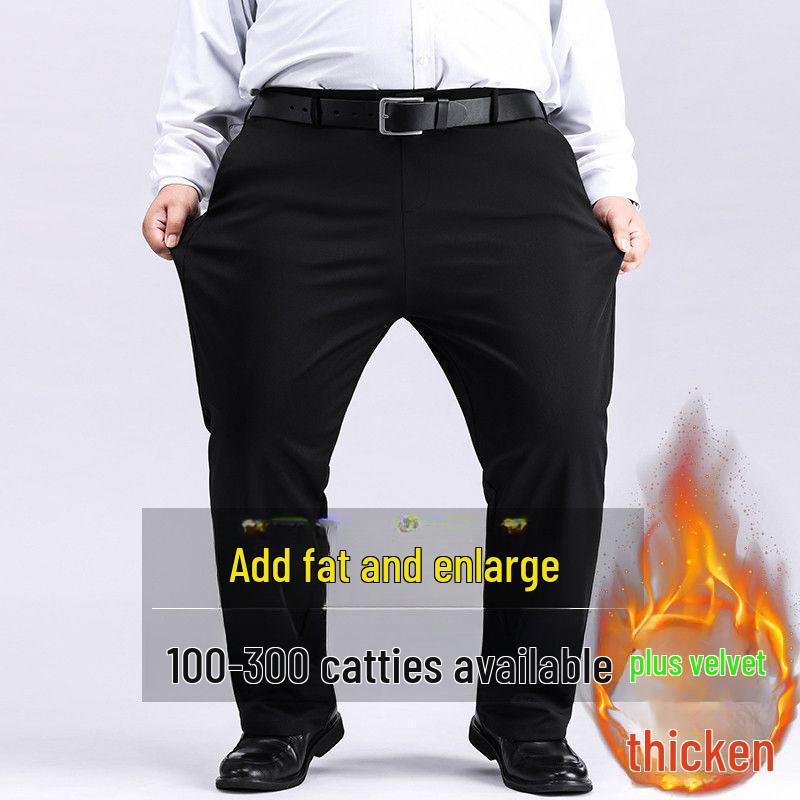 Men's Plus Size Elastic Waist Pants - Loose, Straight, Casual, Mid-Aged Style, Thickened, Plus Velvet