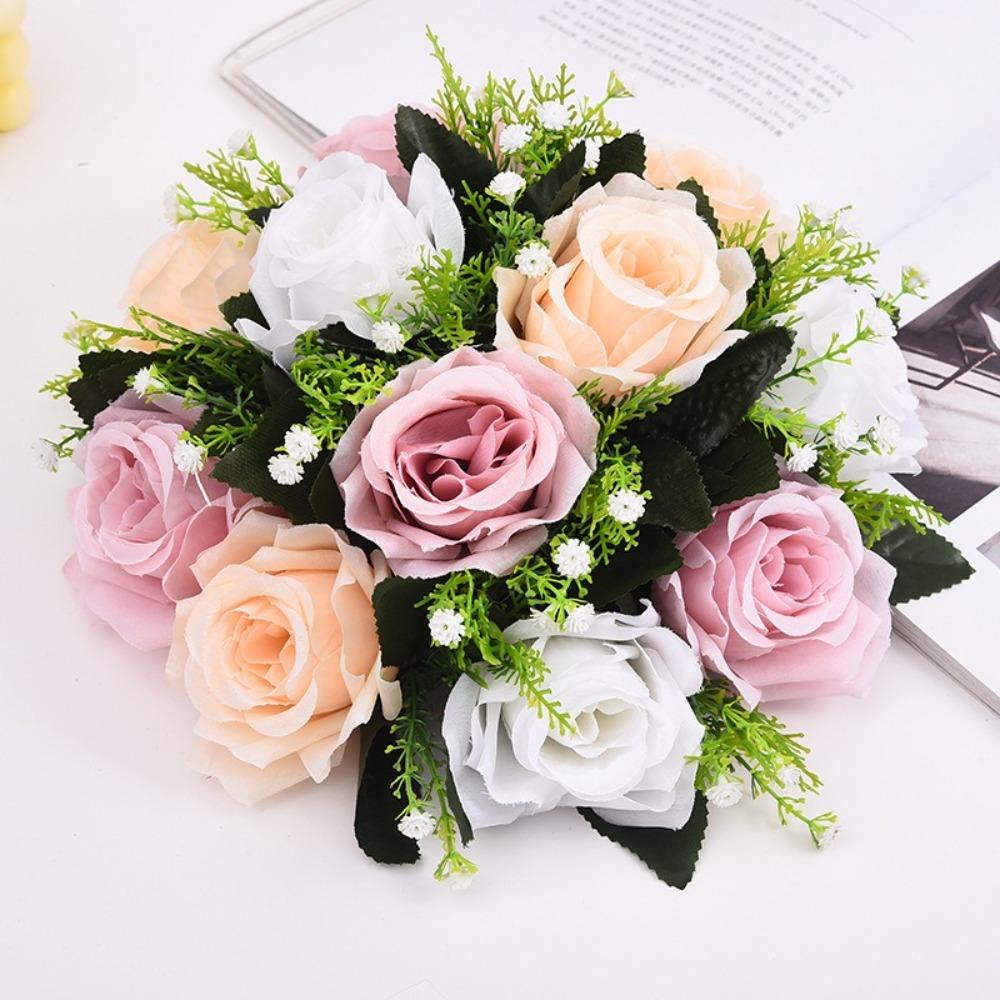 Elegant Polyester Fabric Artificial Rose Flower Simulation Hand Holding Flower Ball Simulation Flowers Table