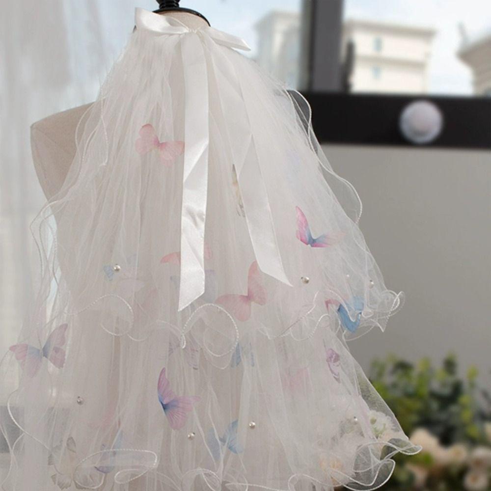 Butterfly Wedding Veils with Clip White Veil New Mesh Tulle  Bridal Veils Headdress Accessories