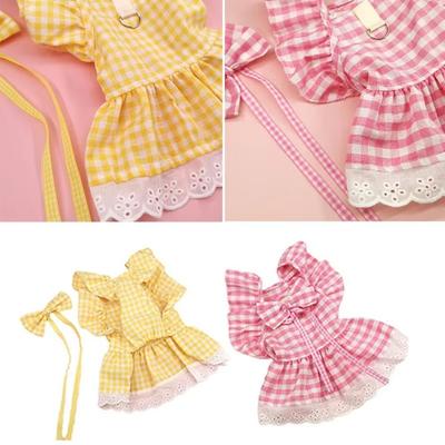 Sweet Pet Flying Sleeves Skirt British Style Comfortable Plaid Lace Dog Skirt Square Collar Soft Pet Costume