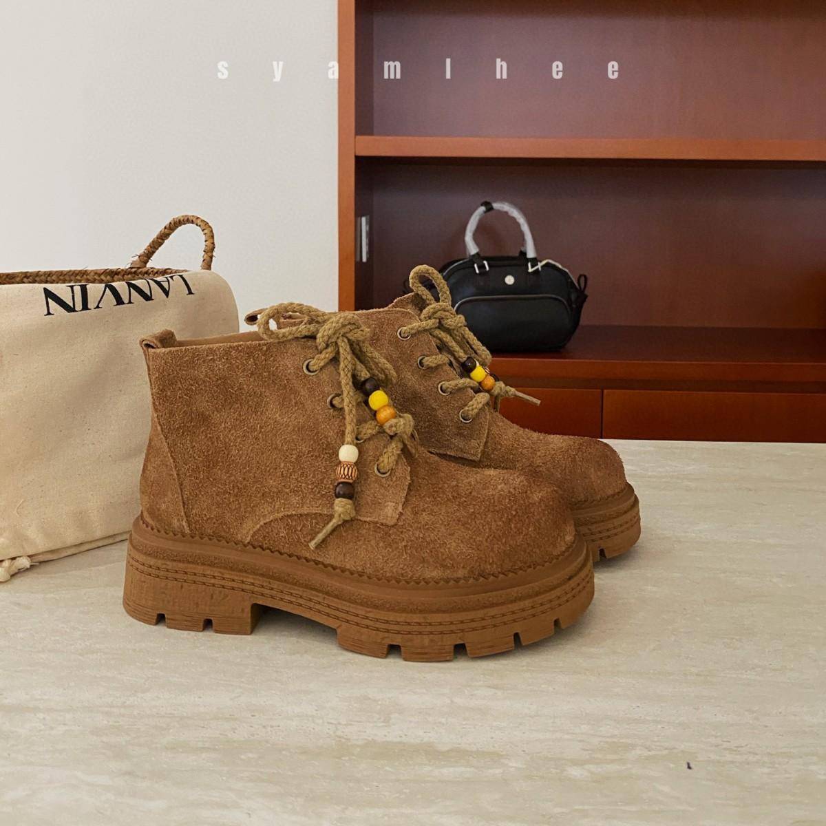 

2025 autumn and winter new thick-soled heightening Martin boots women s British style lace-up fashion knight boots women s boots rhubarb boots 39 коричневый