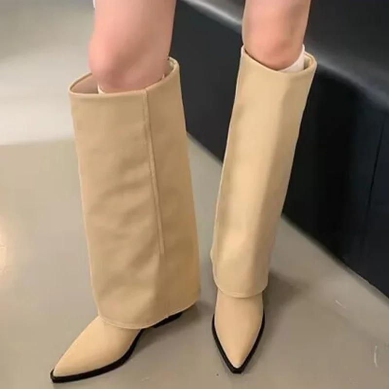 модные ковбойские женские высокие сапоги с острым носком на каблуках зимняя модная обувь женская 2024 трендовые зимние сапоги элегантные челси женские ботинки 35 7649₽