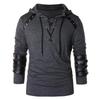 Heren winter trekkoord vintage leer patchwork lange mouwen hooded tops blouses