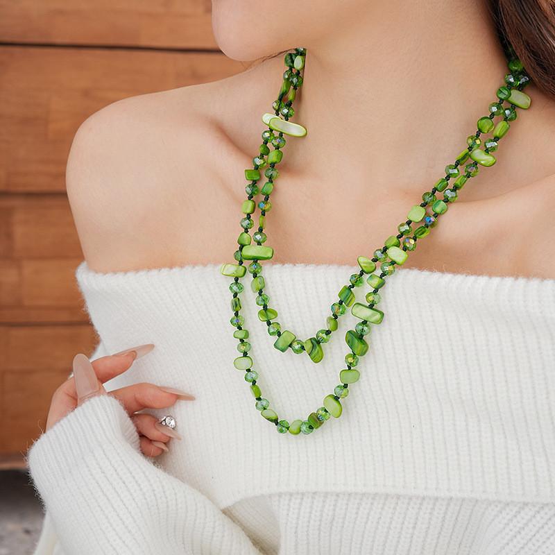 120CM Long Shell Beads Crystal Necklace Women Handmade Woven Long Sweater Chain Clothing Accessories Neck Chain Boho Jewelry