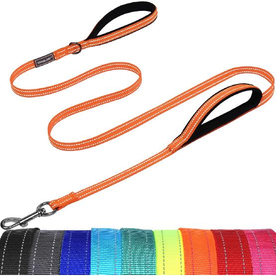 VIVAGLORY Twingrip Dog Leash, Double Handle Dog Leash for Training & Walking with Traffic Handle & 2 Loop, Traffic Control Reflective Heavy Duty for