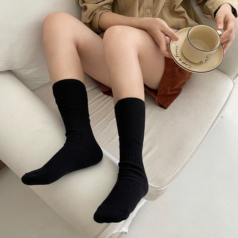 

Calf Socks Particle Knitted Cotton Socks Spliced Breathable Mesh Bella Wind Pile Socks For Women One size fits all чорний