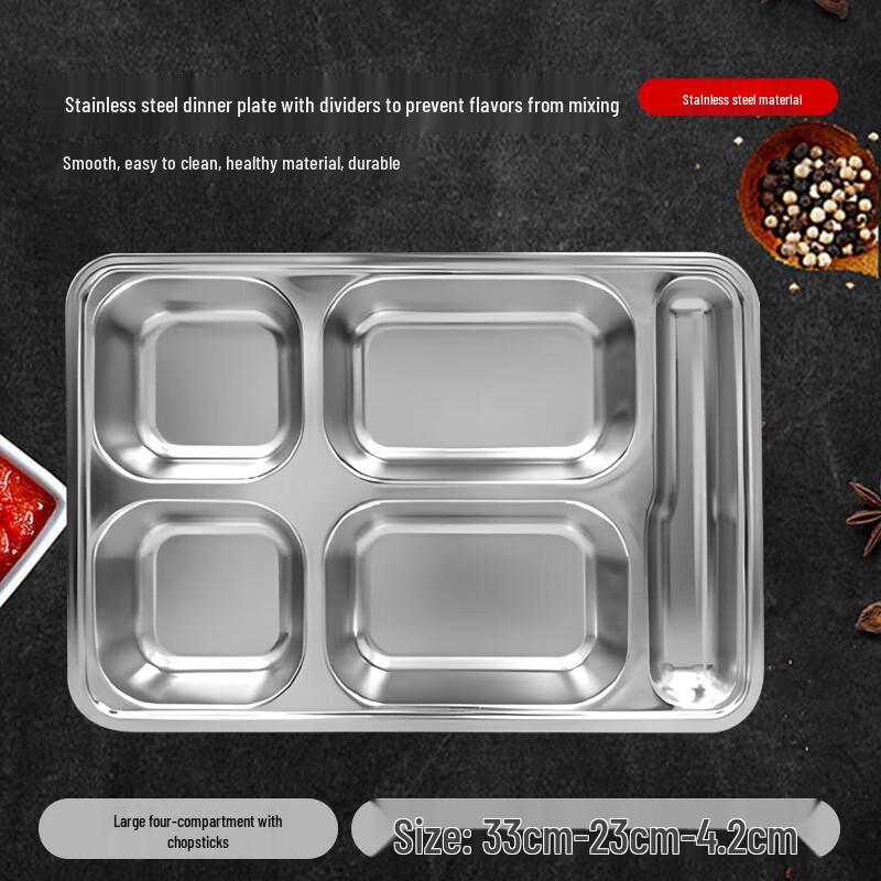 201 Stainless Steel Deep 4-Compartment Cafeteria Tray