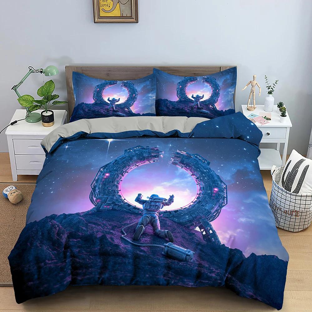 Outer Space Astronaut Duvet Cover Set Blue Galaxy For Teens Boys Gifts Astronaut Dream Planets Bedding Set Bedroom Decorations