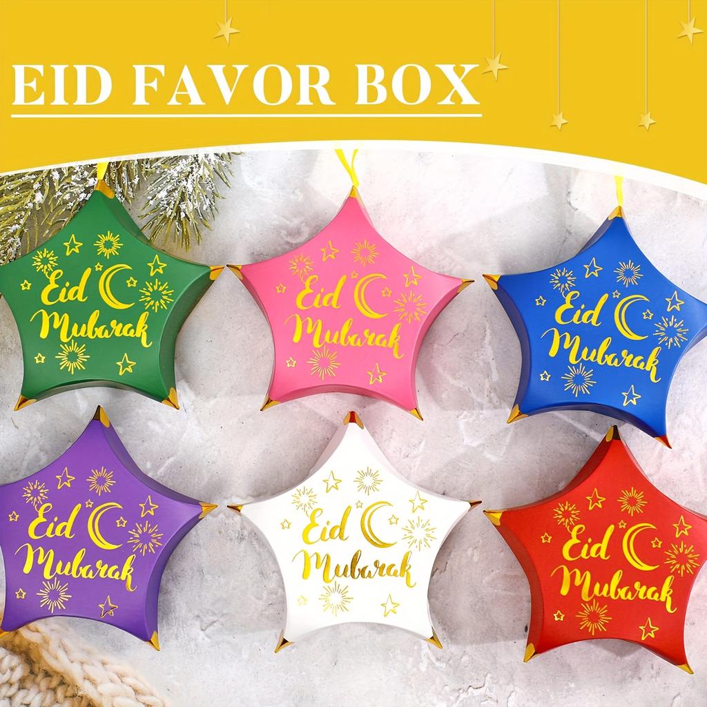 Eid Mubarak Gift Box Bag Candy Cookie Boxes Celebration Colorful Gift Packaging Decoration Set Muslim Lslamic Party Favor Suppli