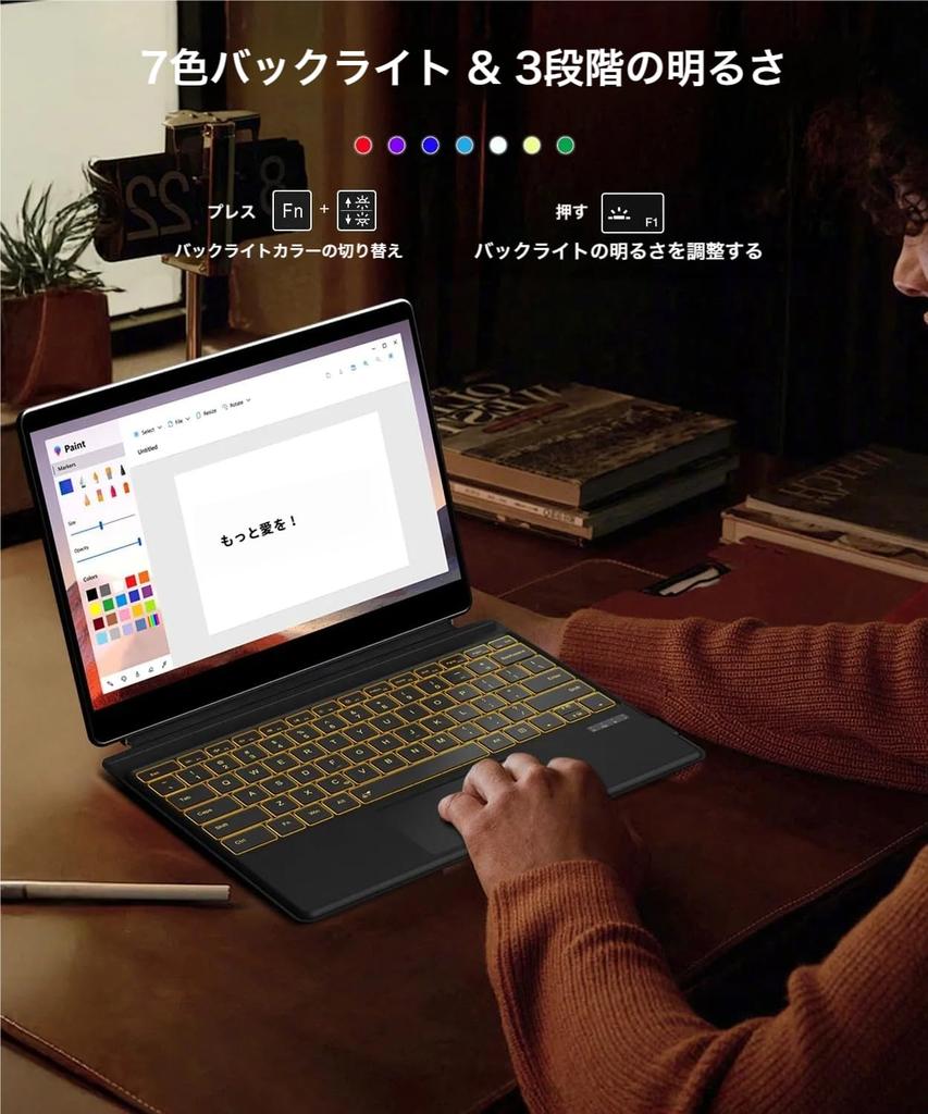 Wireless Surface Tablet Keyboard for Surface Pro with and Doubles As a Magnetic Separate US English Blue 3/Pro 4/Pro 5/Pro 6/Pro 7, Touchpad, 7-Color