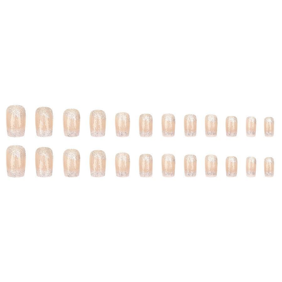 European & American Style Gold Glitter Nude Apricot Press-On Nails