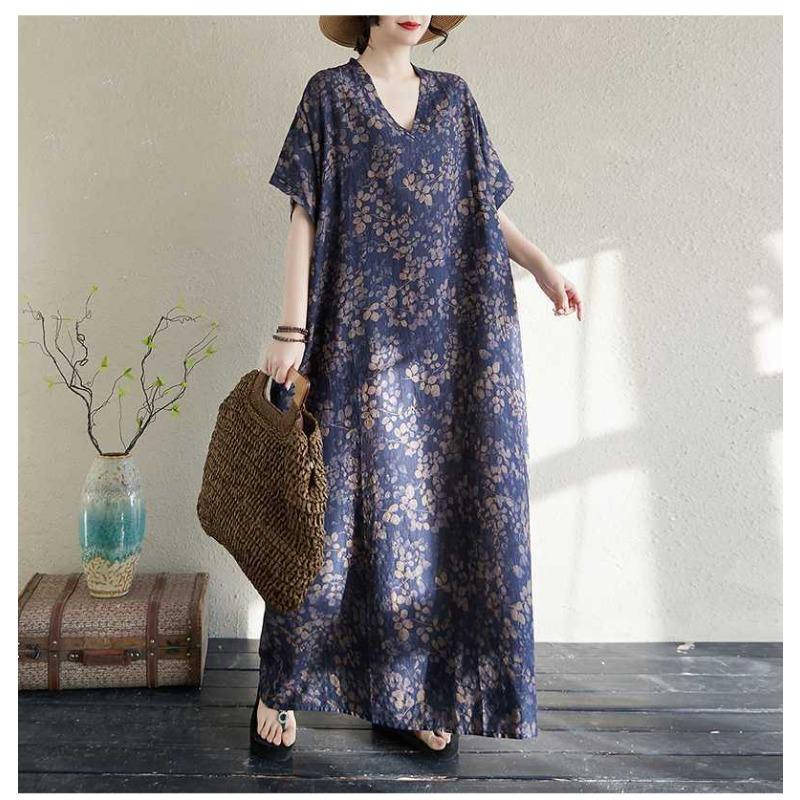 Summer Cotton and Linen Printed Loose and Simple Long Skirt, Women's Skirt Thin