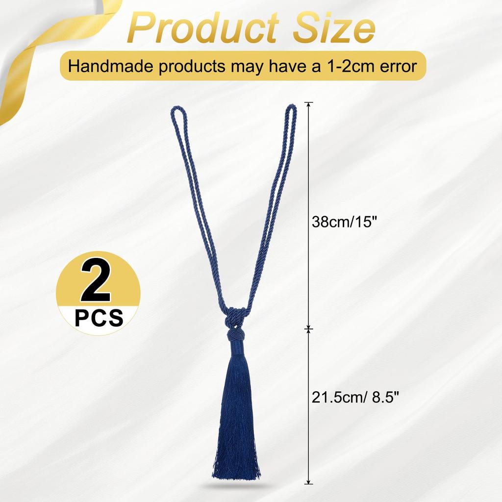 Uxcell Curtain Tiebacks, Set of 2, Handmade Elegant Curtain Tie Holders with Tassels, Window Tieback Clips for Home, Office, or Hotel Decor, Dark Blue