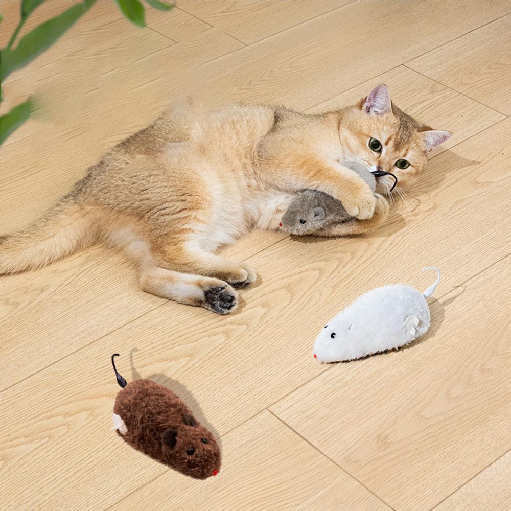 1pc Plush Wind-Up Mouse Toy for Cat Kitten Interactive Toy Realistic Moving Wind-up Mouse Cat Chase Toy Kitten Game Pet Supplies