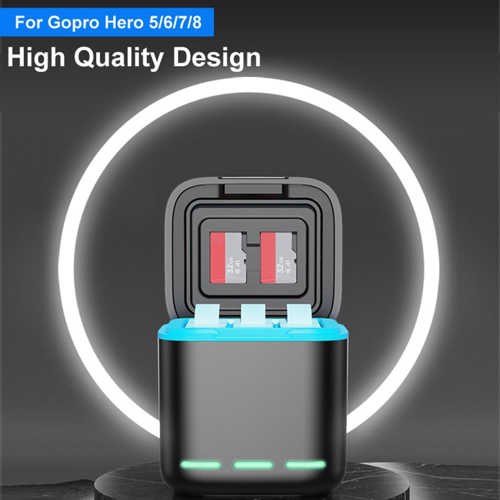 3-Channel Battery Charger 2 SD Slot Storage Charging Box Fast Charging Charger for GoPro Go Pro Hero 8 7 6 5 Camera Accessories