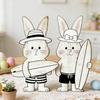 2 st påskhare dekoration bondgårdsstil rustik par kanin bordskylt hem kontor vår påskhelg fest bords mittpunkt prydnad