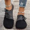 Brown Round Toe Flats Shoes Women Faux Suede Lace Up Flat Shoes for Woman Plus Size 43 Soft Walking Casual Shoes Female