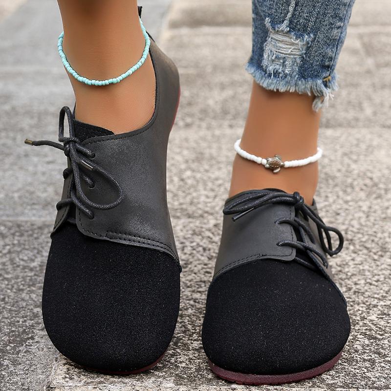 Brown Round Toe Flats Shoes Women Faux Suede Lace Up Flat Shoes for Woman Plus Size 43 Soft Walking Casual Shoes Female