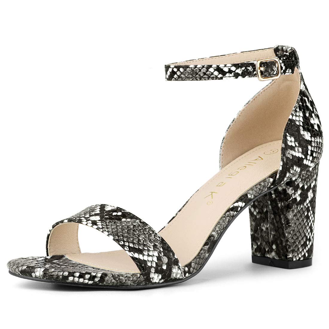

Allegra K Women s Ankle Strap Sandals with Chunky Heel and Snake Print, Size 26.0cm, Black Snake