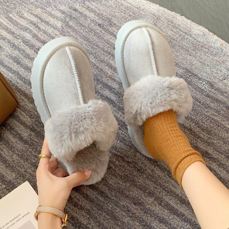 Fashion Women's platform snow boots, maroon slippers, Australian boots, warm fur, cowhide, wool, suede, designer, winter