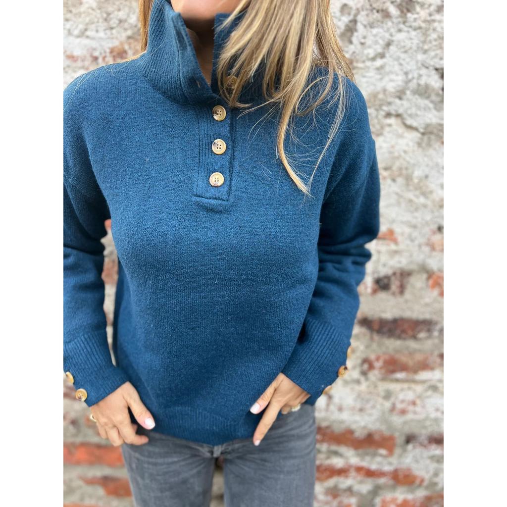 2025 Autumn Winter Women's Stand Collar Sweater, Button Detail Knit Top with Relaxed Fit, Casual Comfort Wear for Daily Outfits