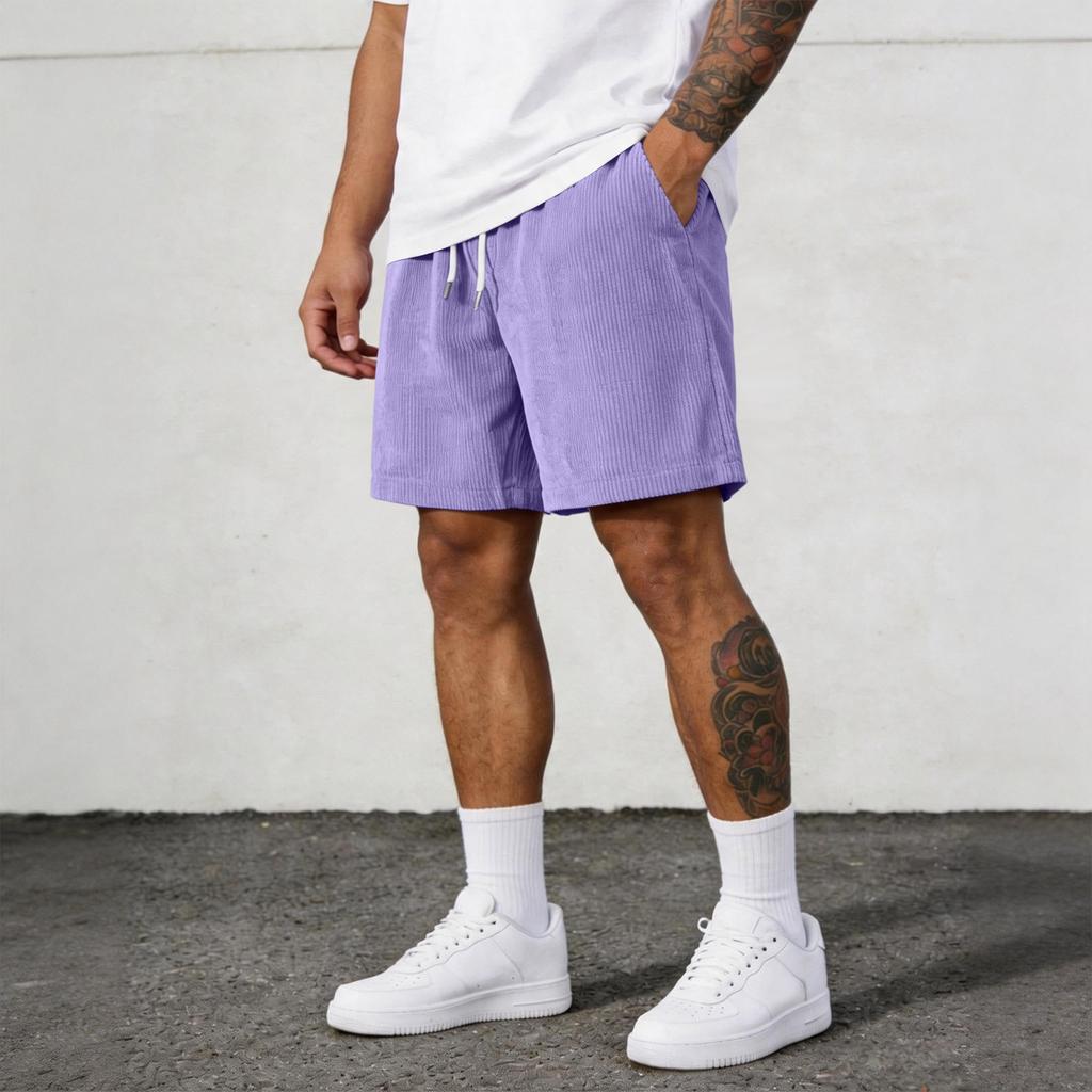Pantaloncini Casual in Velluto a Coste da Uomo con Vita Elastica Coulisse e Tasche Laterali Vestibilità Rilassata Leggeri Pantaloncini Estivi