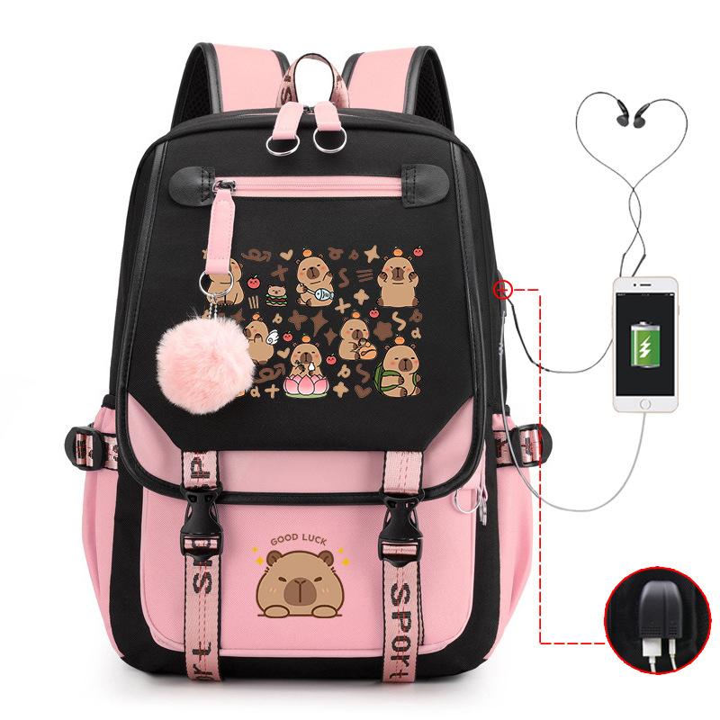 Fashion Trend Kapibara Leisure Burden Reduction Travel Bag Multifunctional Large Capacity USB Student School Bag
