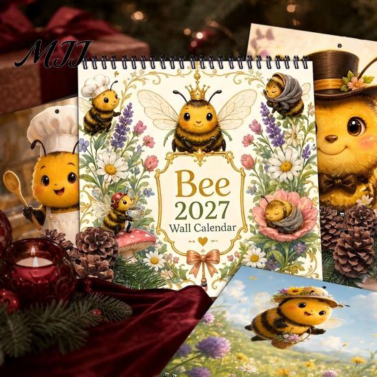 Bee Themed Desk Calendar 2027 Desktop Calendar, Spiral Binding And Thickened Professional Time Management Tool Paper Planner, Decorative Monthly