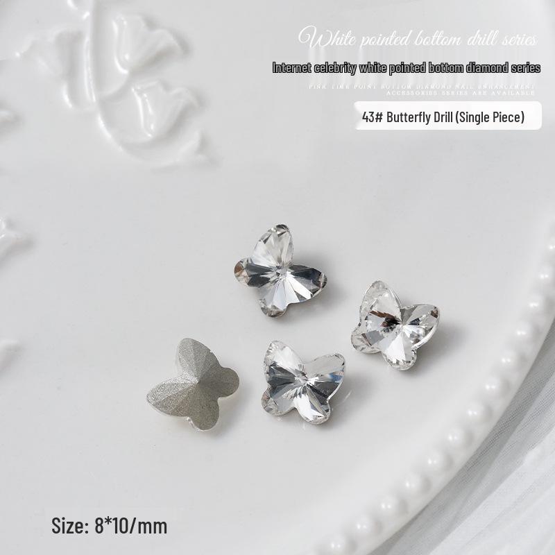 Nail Art Decorations: Transparent Pointed Rhinestones - Heart, Water Drop, Square, Butterfly Shapes
