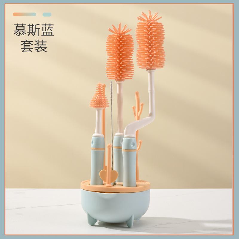 Bottle Cleaning Kit - Nipple & Straw Brushes, Food-Grade Silicone Brush & Cleanser, Metal Handle, with Easter Gift for New Moms