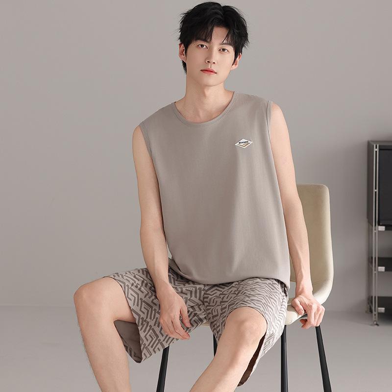 Pajamas men's summer cotton vest shorts summer thin teen men's sleeveless vest loungewear set