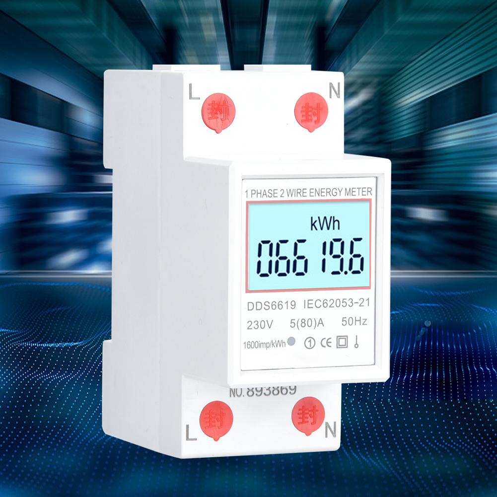 DDS6619 SinglePhase Energy Meter DIN Rail 2P Power Meter 230V with Backlight