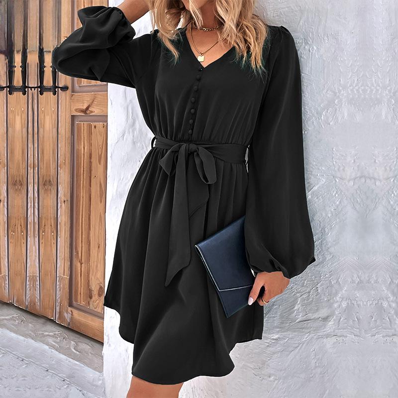 Robe 2025 Printemps Femme Manches Bouffantes à Lacets – Style Européen & Américain