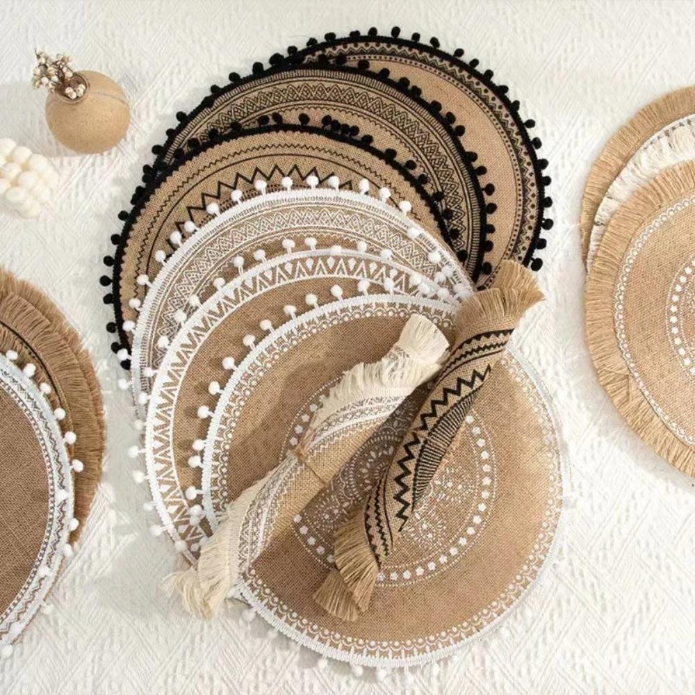 Heat Resistant Braided Place Mats Non-Slip Cup Coaster Mat Vintage Round Placemat  Dining Table